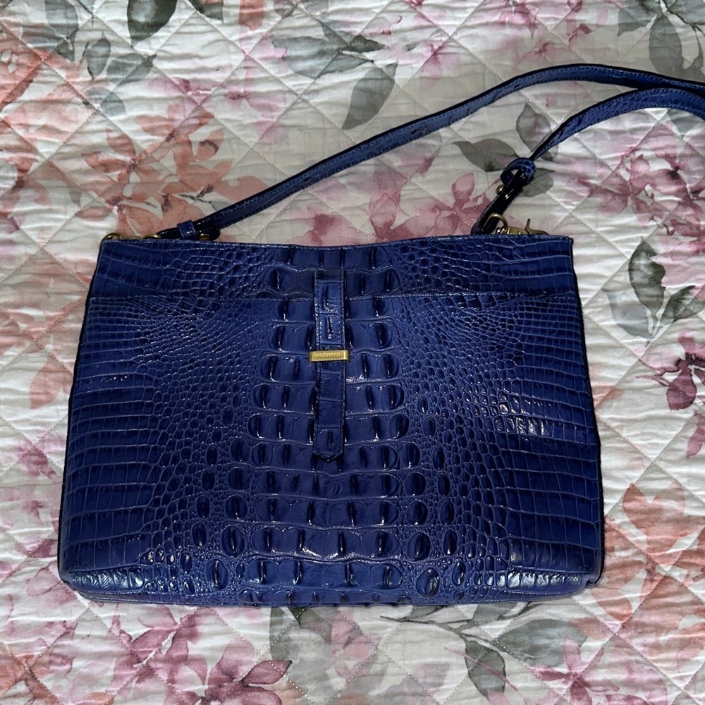 Brahmin Blue Crocodile-Embossed Shoulder Bag